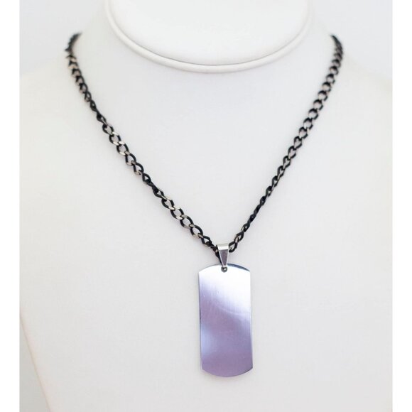 24 inch, Vintage Silver Tone Dog Tag-shaped Pendant Elegant Necklace - G1 - Picture 2 of 3